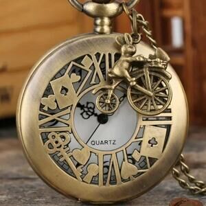 Alice in Wonderland Pocket Watch Steampunk Rabbit Hole Mad Hatter Bronze - NEW!!